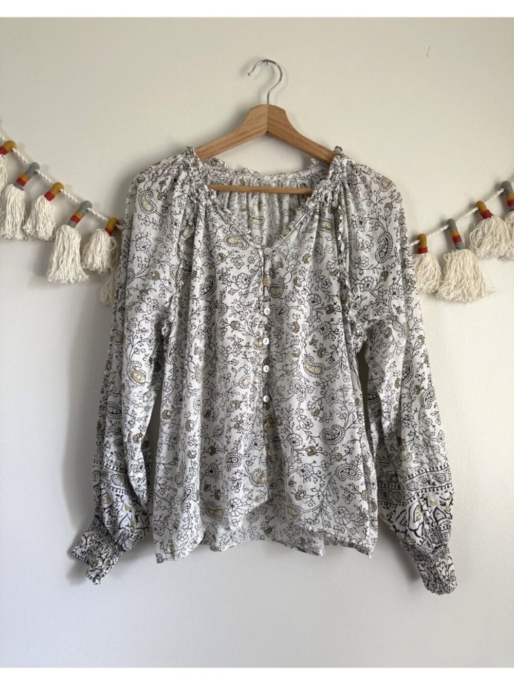 Cleobella The Ivy Ornate Paisley Floral Top Balloon Sleeve Peasant Feminine M